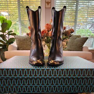 Tory Burch Perfect Black and Gold Toe Western Boots Like New 7.5